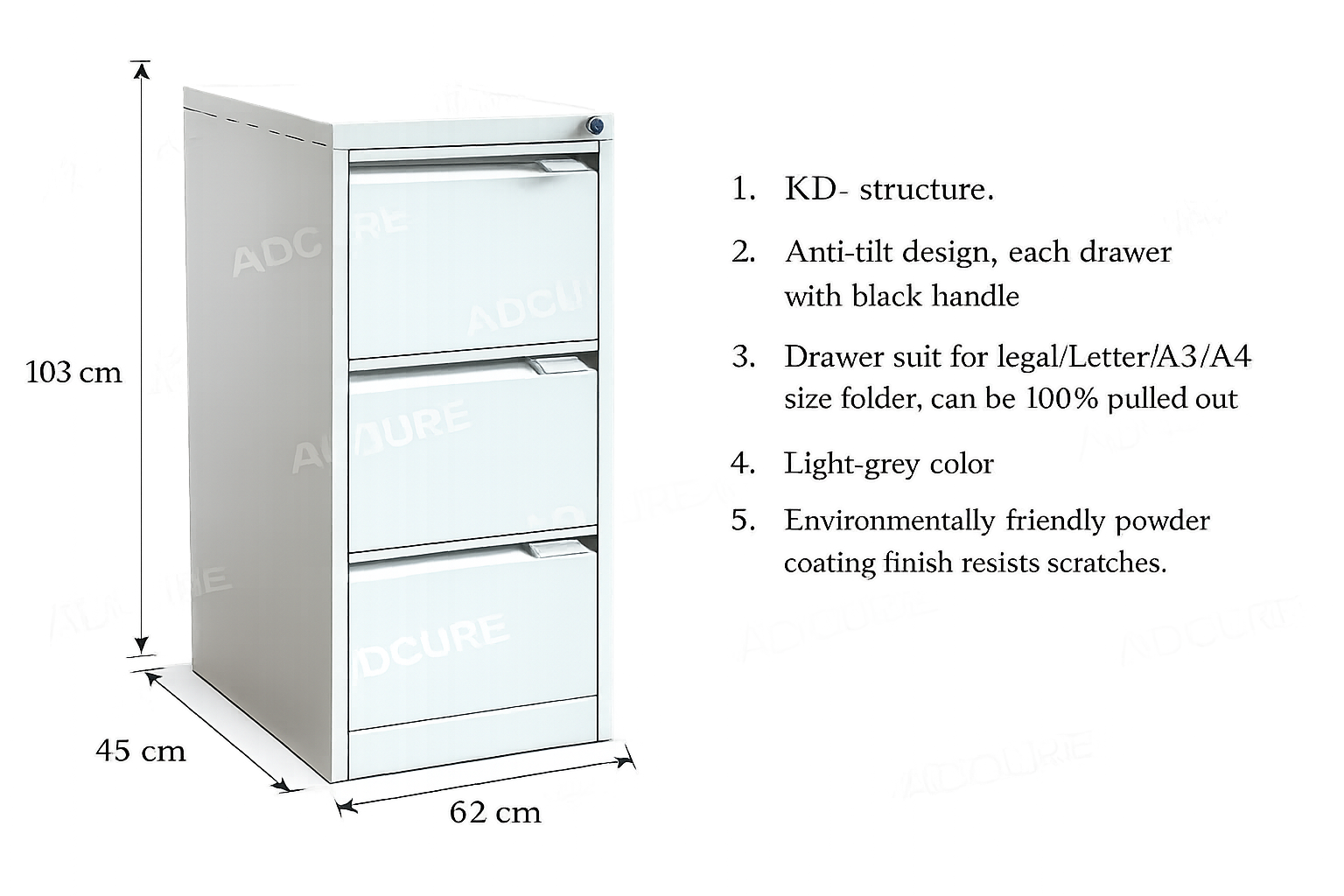 Adcure 3-Drawer Steel Filing Cabinet