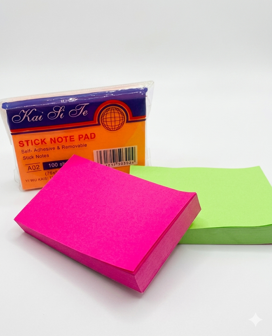 Kai Li Te Self-Adhesive Removable Stick Notepad – 100 Sheets